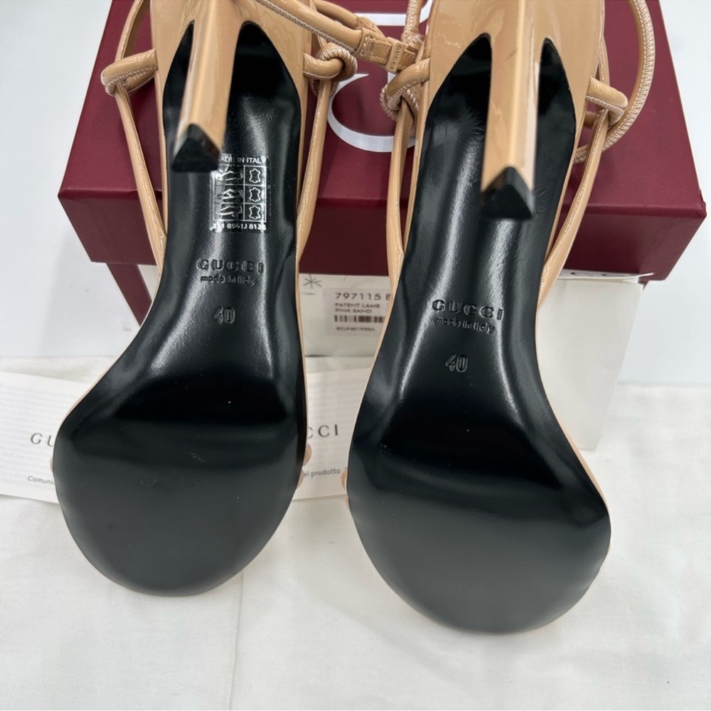 Women’s Gucci, patent leather nude strap sandals size 40 made in Italy - Picture 8 of 14